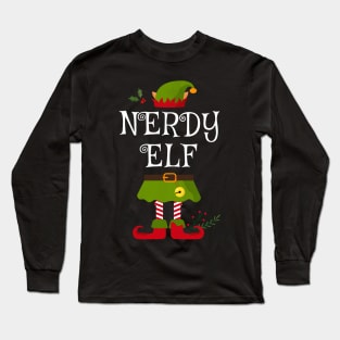 Nerdy Elf Shirt , Family Matching Group Christmas Shirt, Matching T Shirt for Family, Family Reunion Shirts Long Sleeve T-Shirt